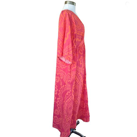 LA PLAGE Vintage Kaftan Maxi Dress Size Medium Pink Orange Resort Beachy Boho - Picture 3 of 10